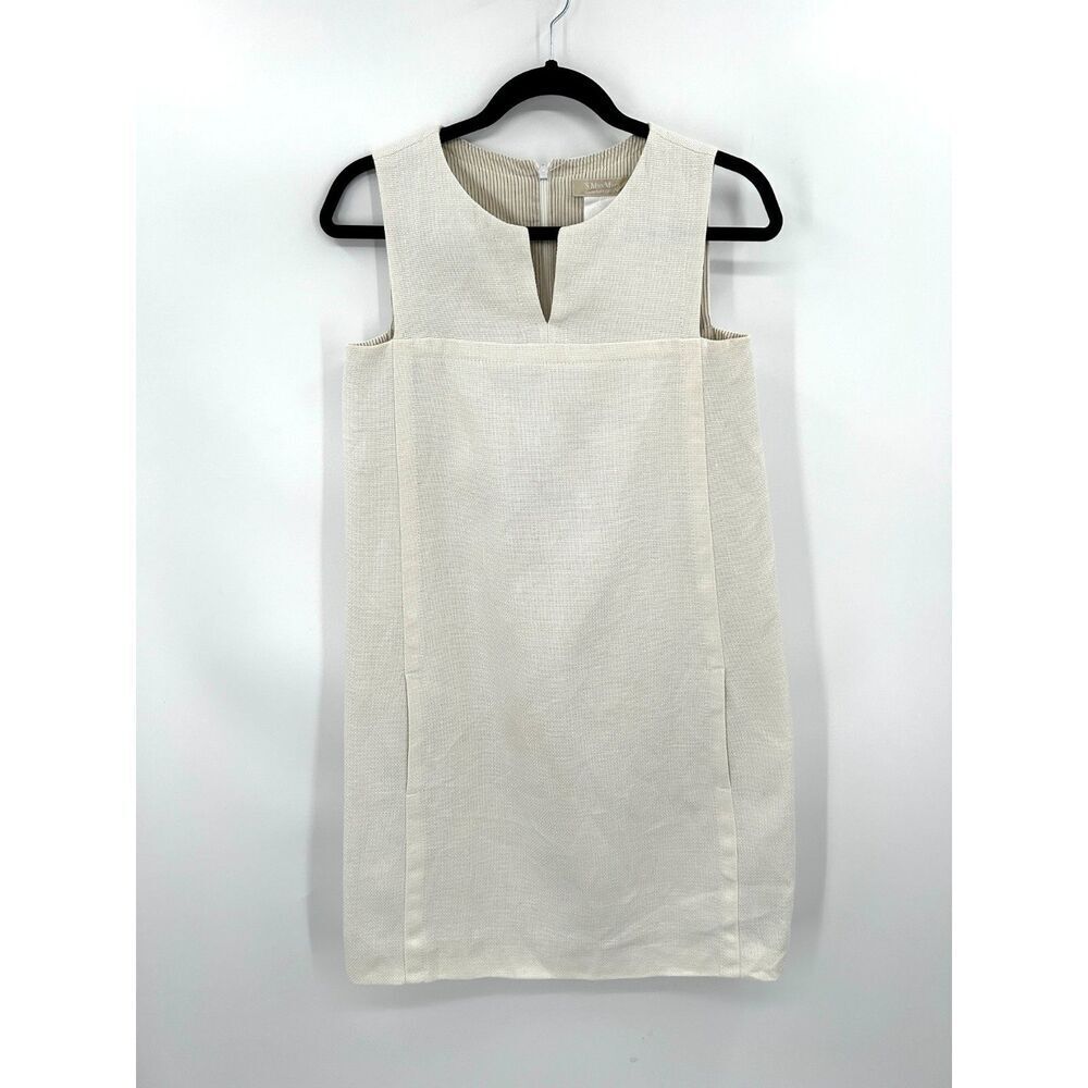 MAXMARA 'S MaxMara White Cream Canvas Summer Sleeveless Shift Mini Dress Size 8
